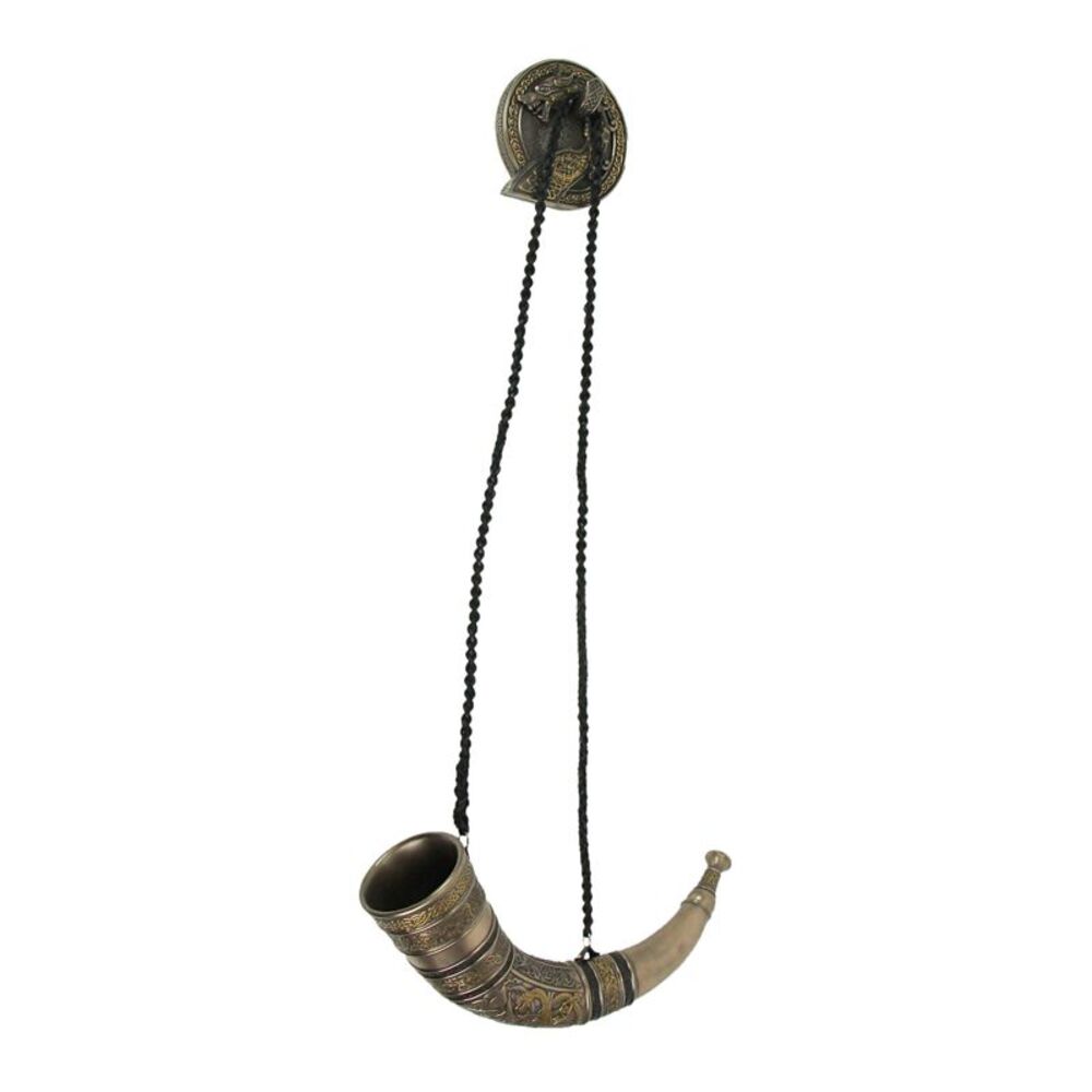 Sigur Slaying Fafnir Viking Horn & Dragon Wall Mount Cold Cast Resin Sculpture